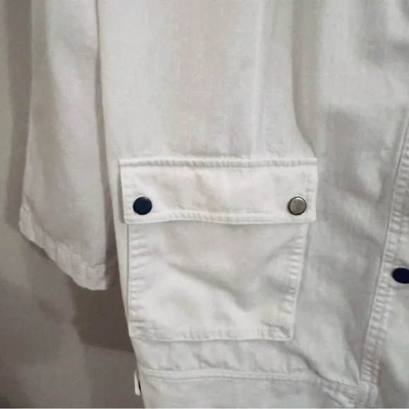 Sejour Long Sleeve Lightweight Denim Jacket Adjustable Waist, White, Size 2X - Picture 6 of 8